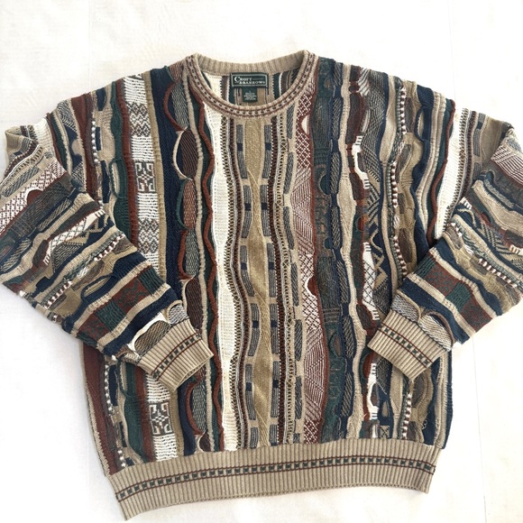 Croft & Barrow 3D round-neck Coogi-style pullover sweater neutral brown Large - Picture 7 of 8